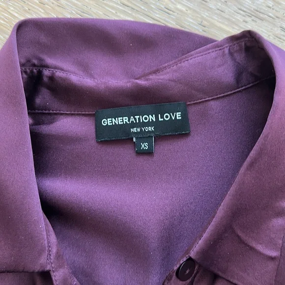 Generation Love Deep Burgundy/Purple Button-Down silk top - Picture 2 of 3